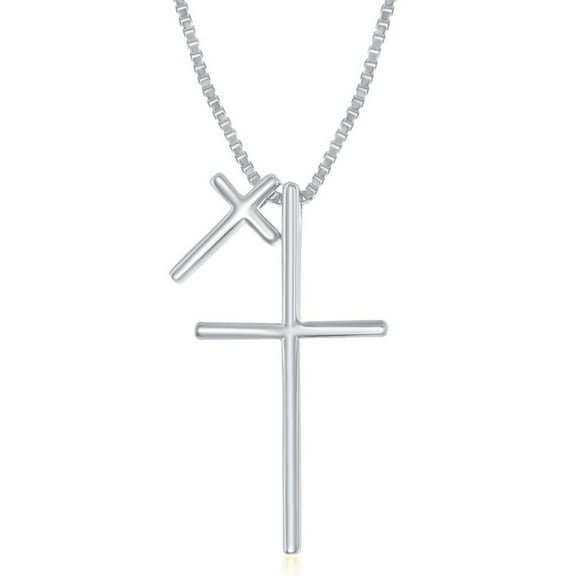 TheJewelryHut Fancy Designer Sterling Silver Double Cross Necklace