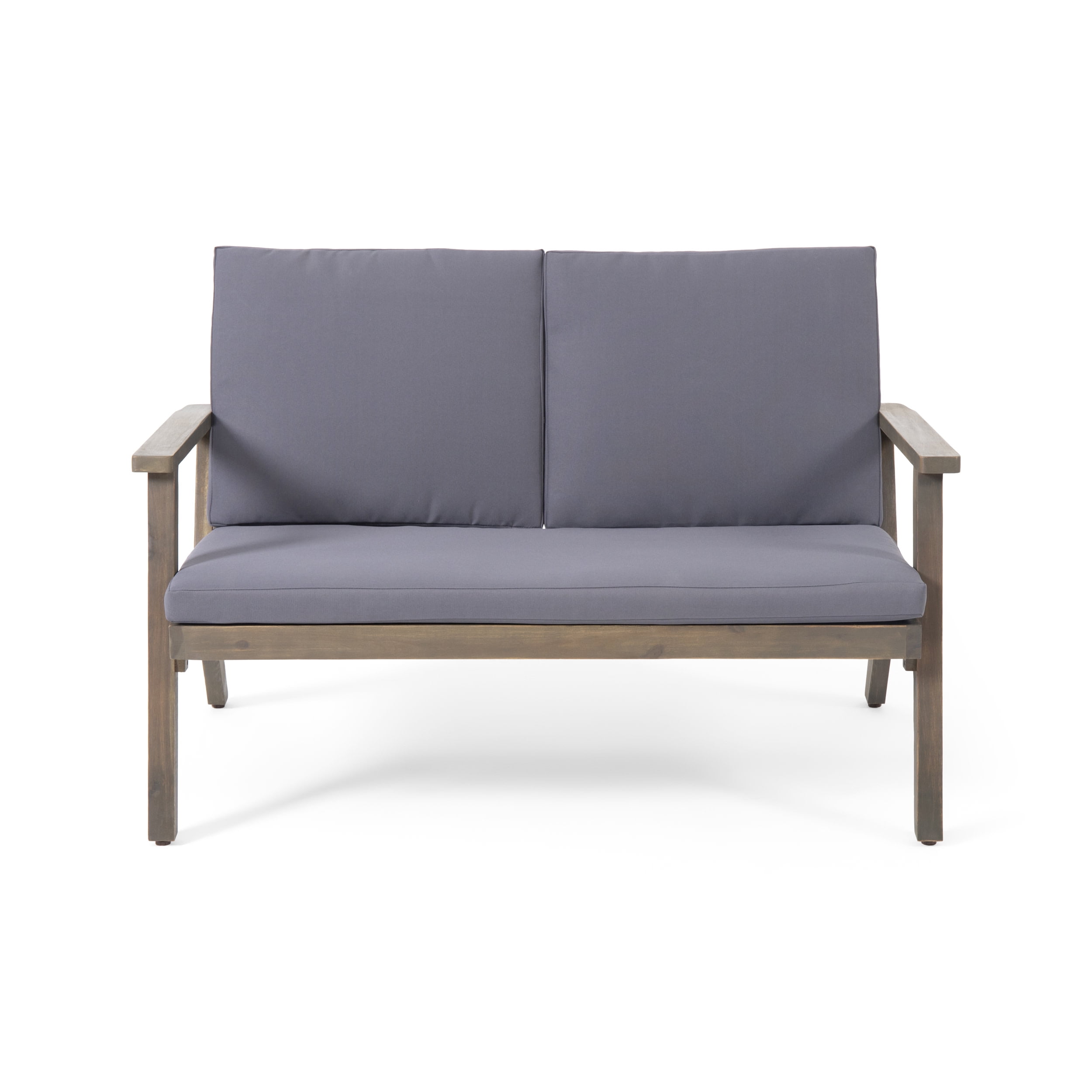 Sasha Acacia Wood Outdoor Loveseat and Coffee Table Set with Cushions, Gray, Dark Gray