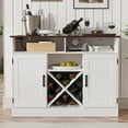 thumbnail image 3 of MHOM Farmhouse Coffee Bar Cabinet with Prower Outlets, Rustic Liquor Cabinet with Wine Rack, Wooden Wine Cabinet for Dining Room & Living Room, White, 3 of 7