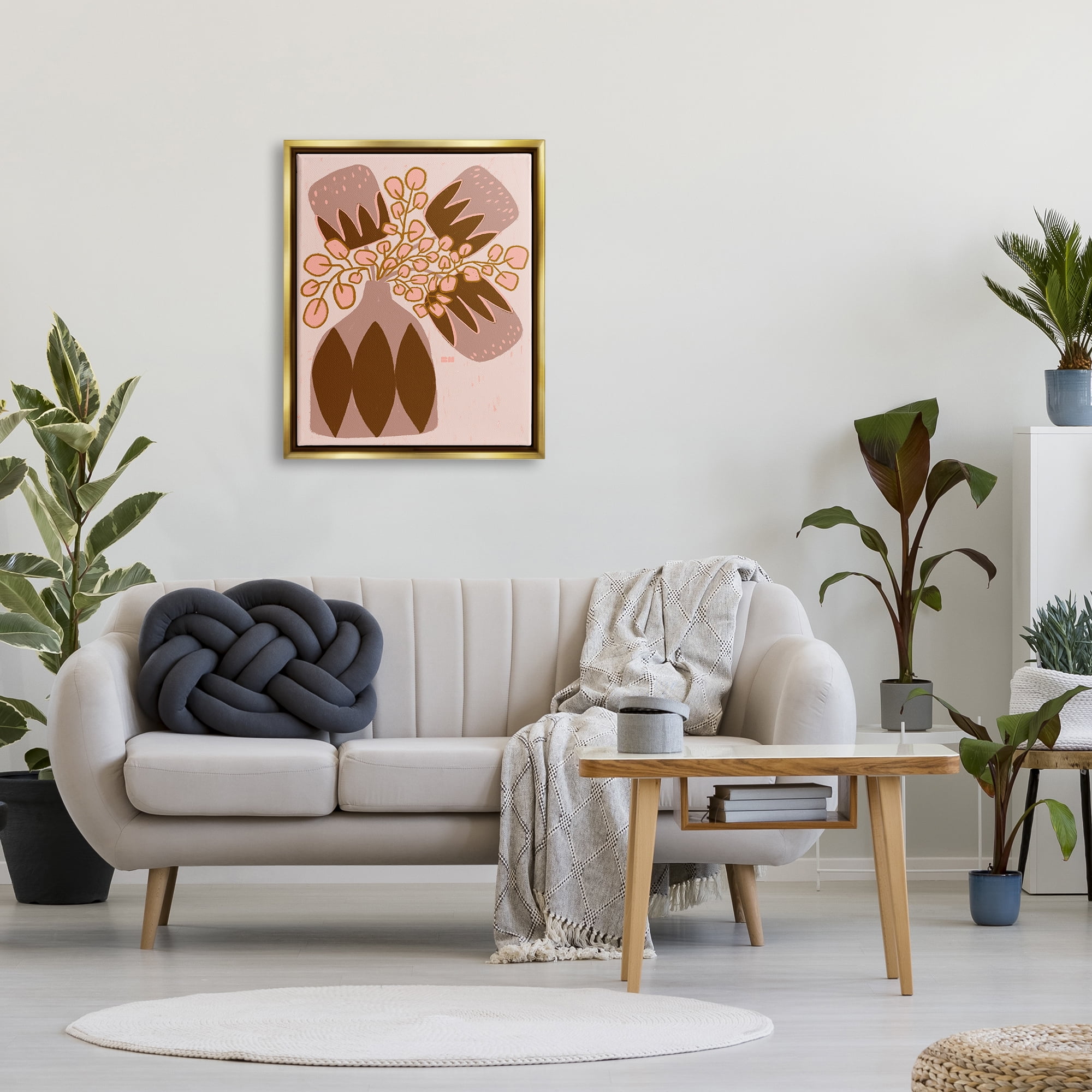 Stupell Industries Boho Patterned Vase Botanical & Floral Painting Gold Floater Framed Canvas Art Print Wall Art, 25 x 31