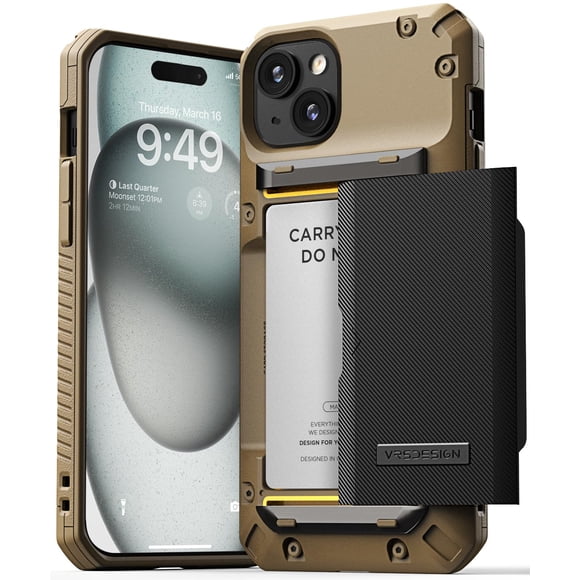 Funda para teléfono VRS DESIGN Damda Glide Pro para iPhone 15 Plus, color caqui
