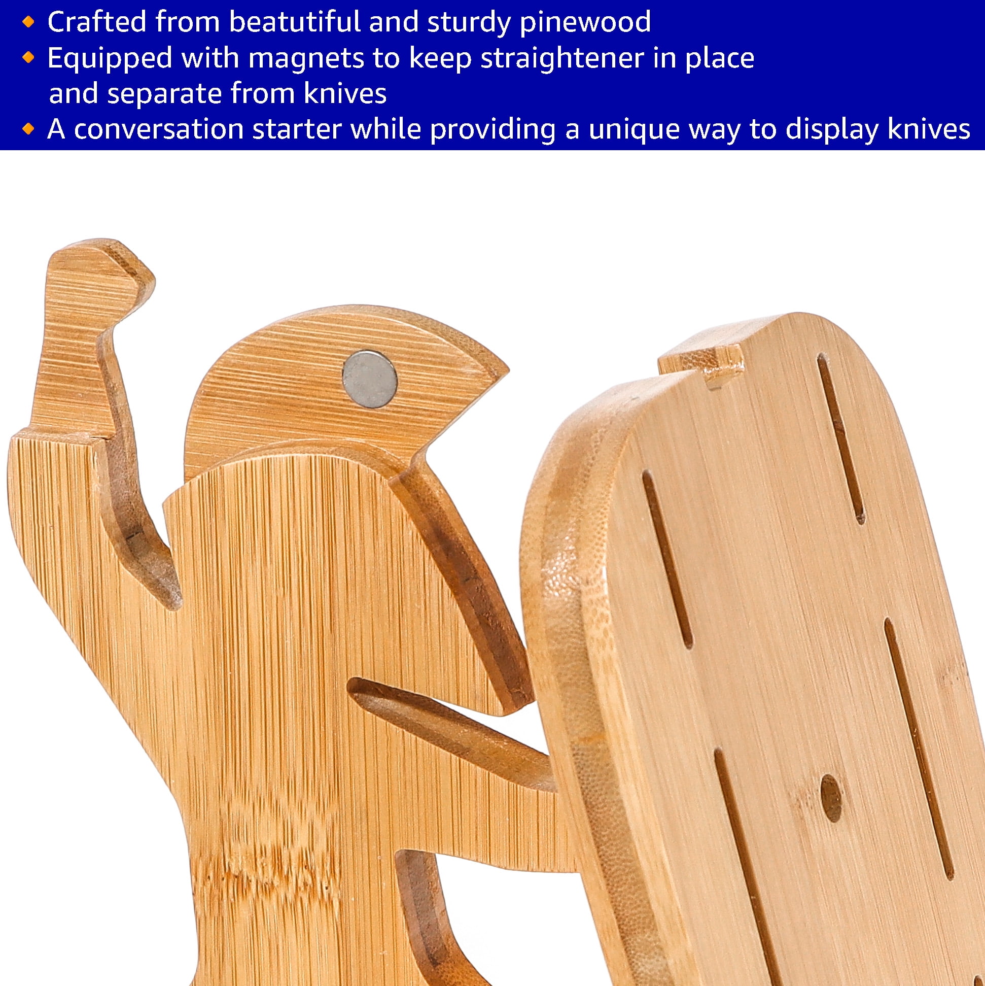 Spartan Warrior Pine Wood Knife Block Holder with 6 Knives and Sharpener