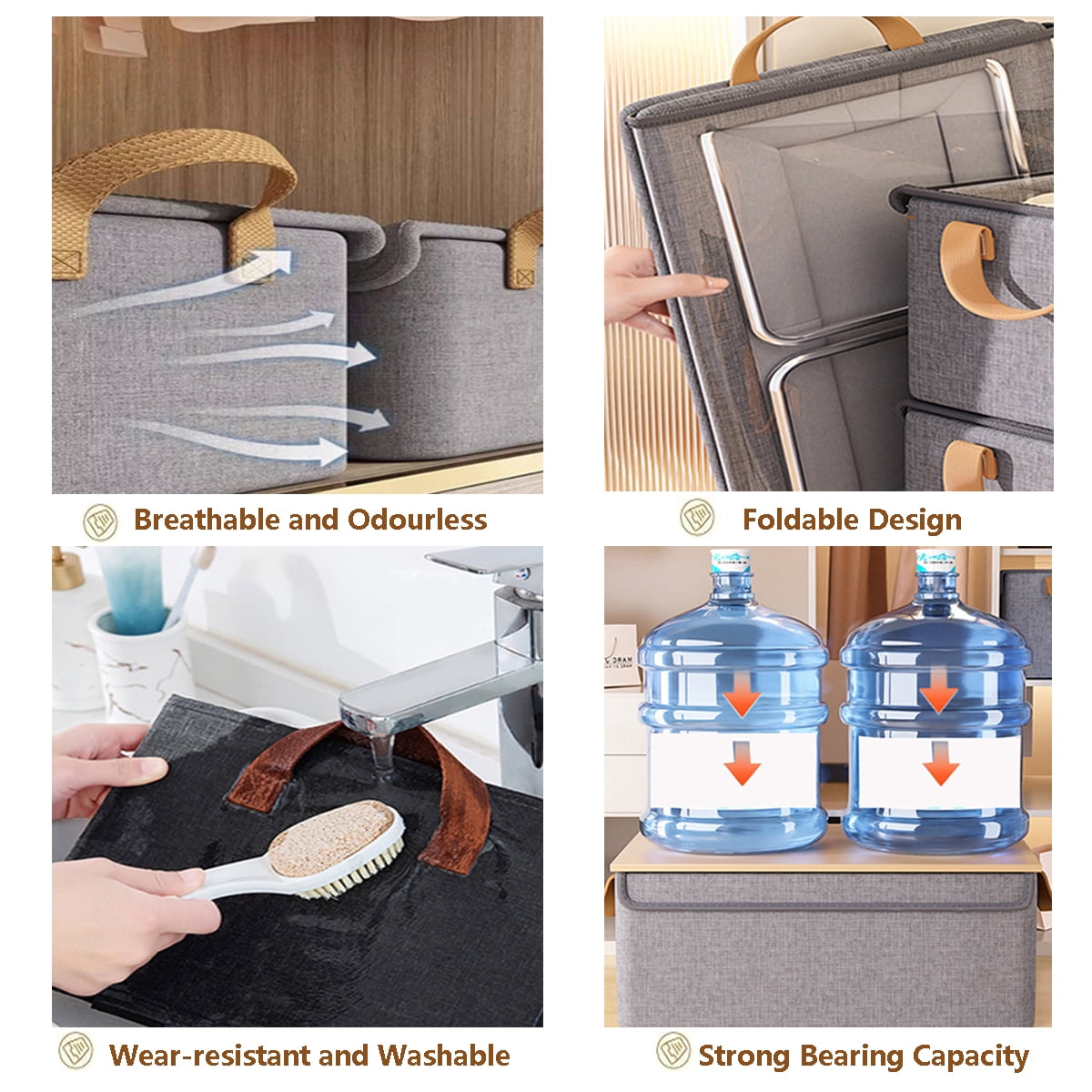 4PCS Foldable Storage Box with Lid - Extra Large Fabric Closet Organizer for Clothes, 18.5x11x7.9 Inch Canvas Bin, Collapsible Design for Bedroom, Shelf, Closet, Underbed (Gray)