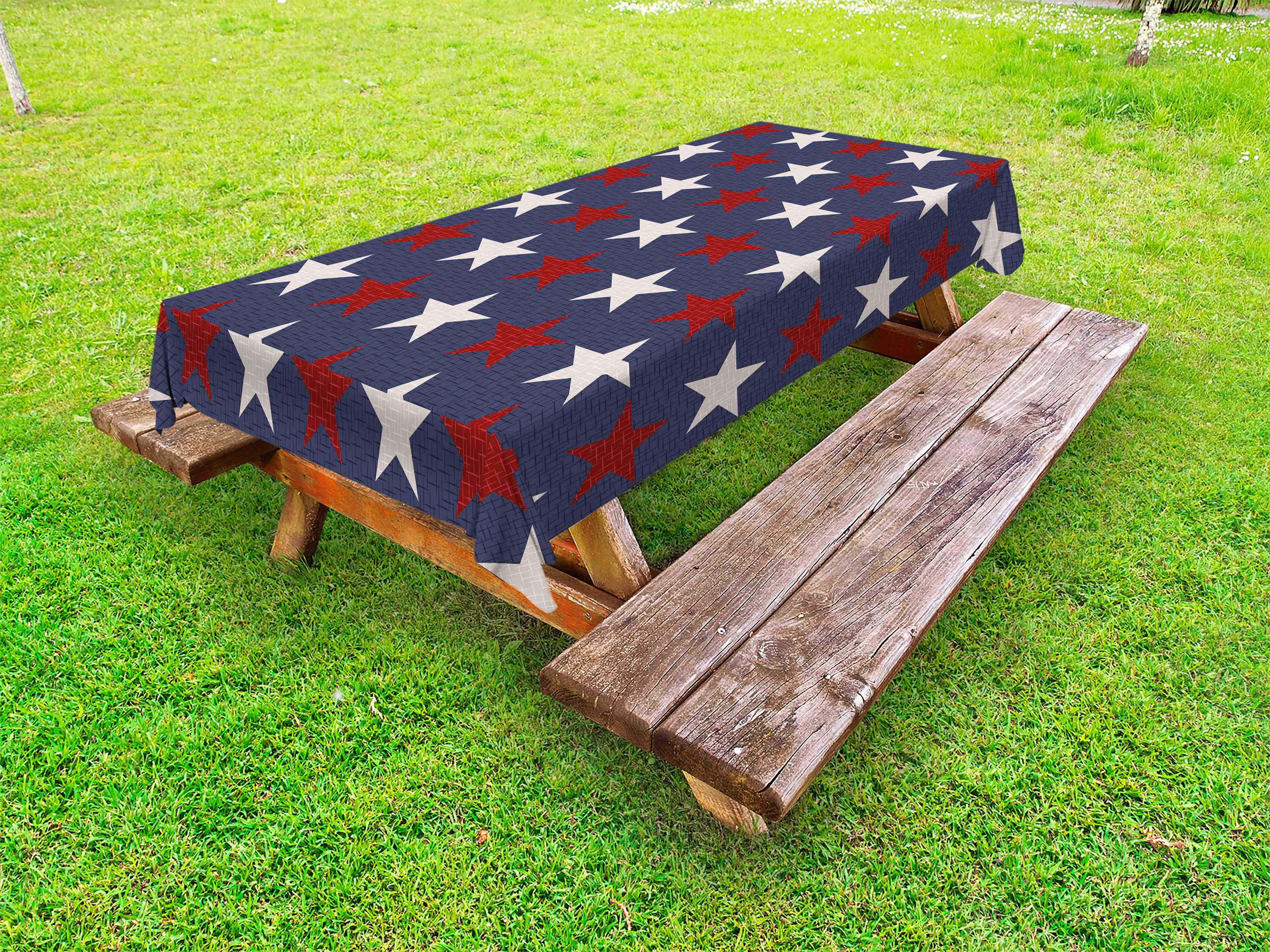 Primitive Country Outdoor Tablecloth, Symmetric Stars United States