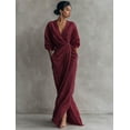 thumbnail image 5 of Brown Linen-Blend Wrap Maxi Dress V-Neck Batwing Sleeve Side Slit Elegant Evening, 5 of 7