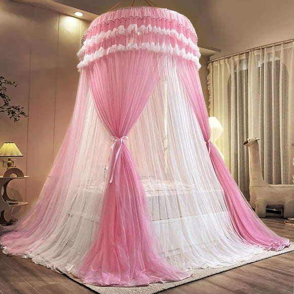 Dosel de Cama Soñador Kertnic para Niñas, Cortinas de Dos Capas de Tul Transparente, Mosquitero Decorativo para Cama Queen y King (Doble Capa-Rosa Durazno)