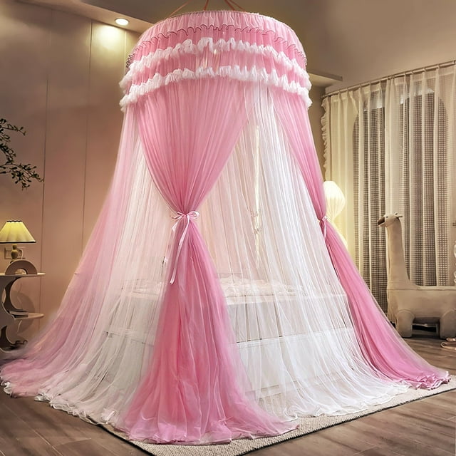Dosel de Cama Soñador Kertnic para Niñas, Cortinas de Dos Capas de Tul Transparente, Mosquitero Decorativo para Cama Queen y King (Doble Capa-Rosa Durazno)