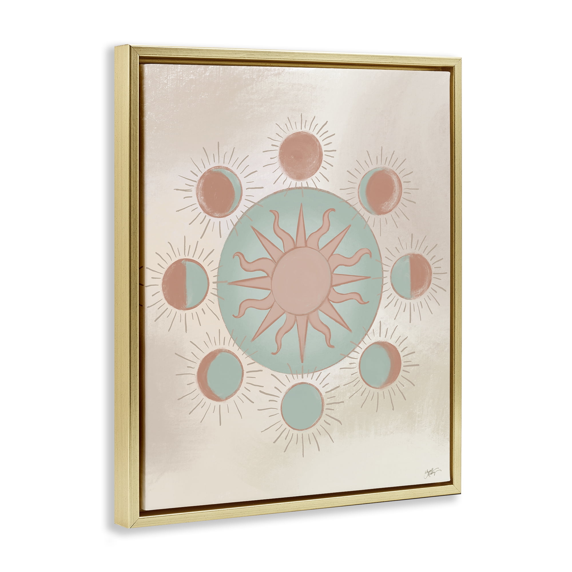 Stupell Industries Balanced Lunar Moon Phases Astrology & Stars Painting Gold Floater Framed Canvas Art Print Wall Art, 25 x 31