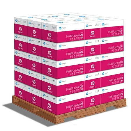 HP MultiPurpose Printer Paper, 20 lb., 40 cartons, 200,000 Sheets, 96 Bright, FSC Certified Copy Paper, 112000P, White, 1 Pallet
