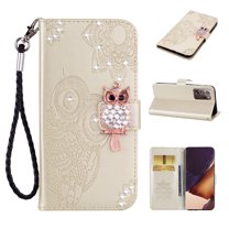 Feishell Samsung Note 20 Ultra Case Owl Pattern Glitter Sparkly Gems Shockproof PU Leather Wallet Cover Flip Stand Card Slots Magnetic Diamond Bling Case for Samsung Galaxy Note 20 Ultra, Gold