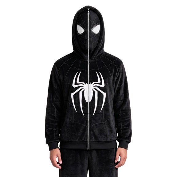 Spider Hero Zipper Sweatshirt with Hooded Mask, Movie Graphic Zip Up Hoodie Streetwear for Men Women Daily Streetwear Party