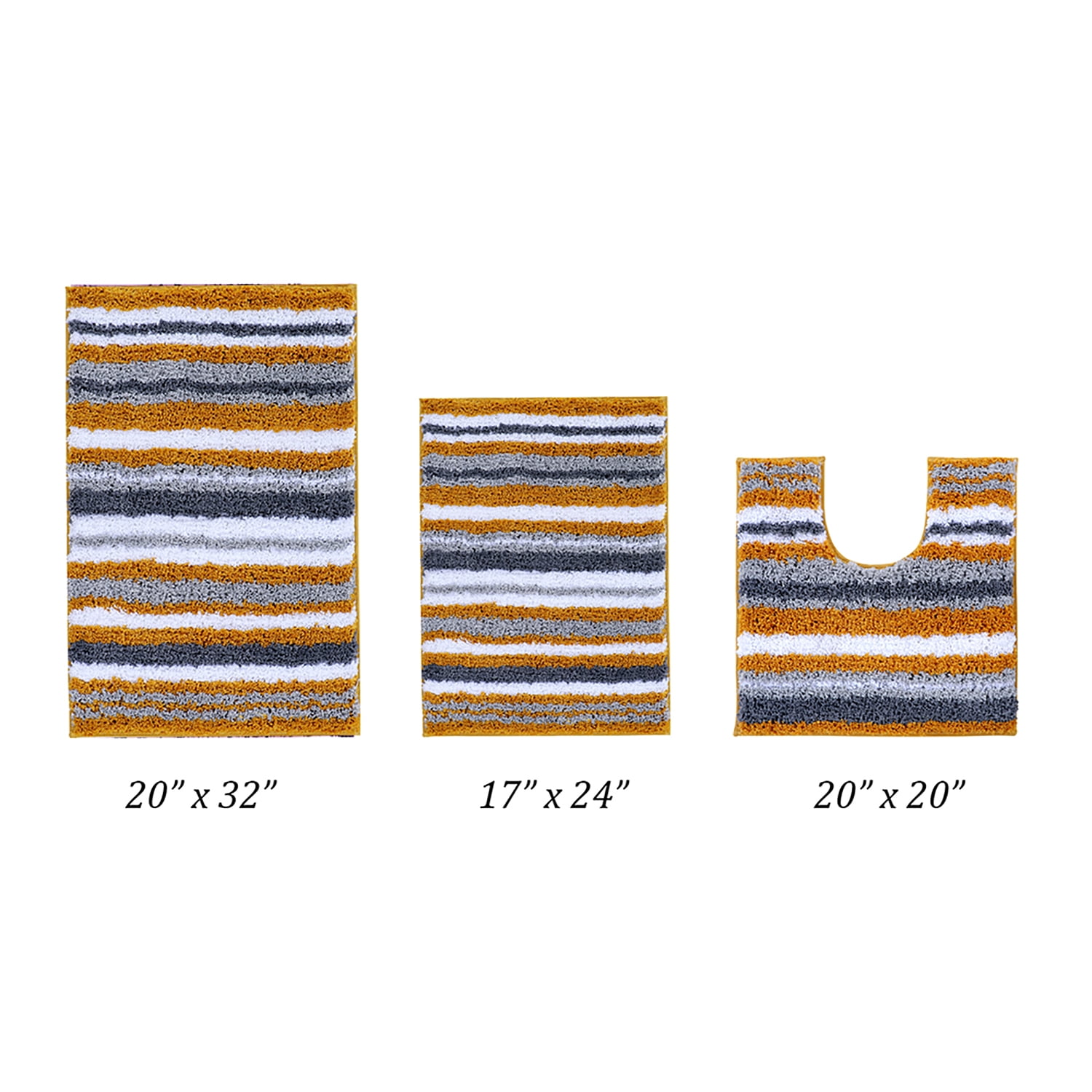 Better Trends 3 Piece Bathroom Rug Set 100% Polyester Soft Water Absorbent Non Slip Bath Mat Machine Washable Rug Griffie Collection - Yellow
