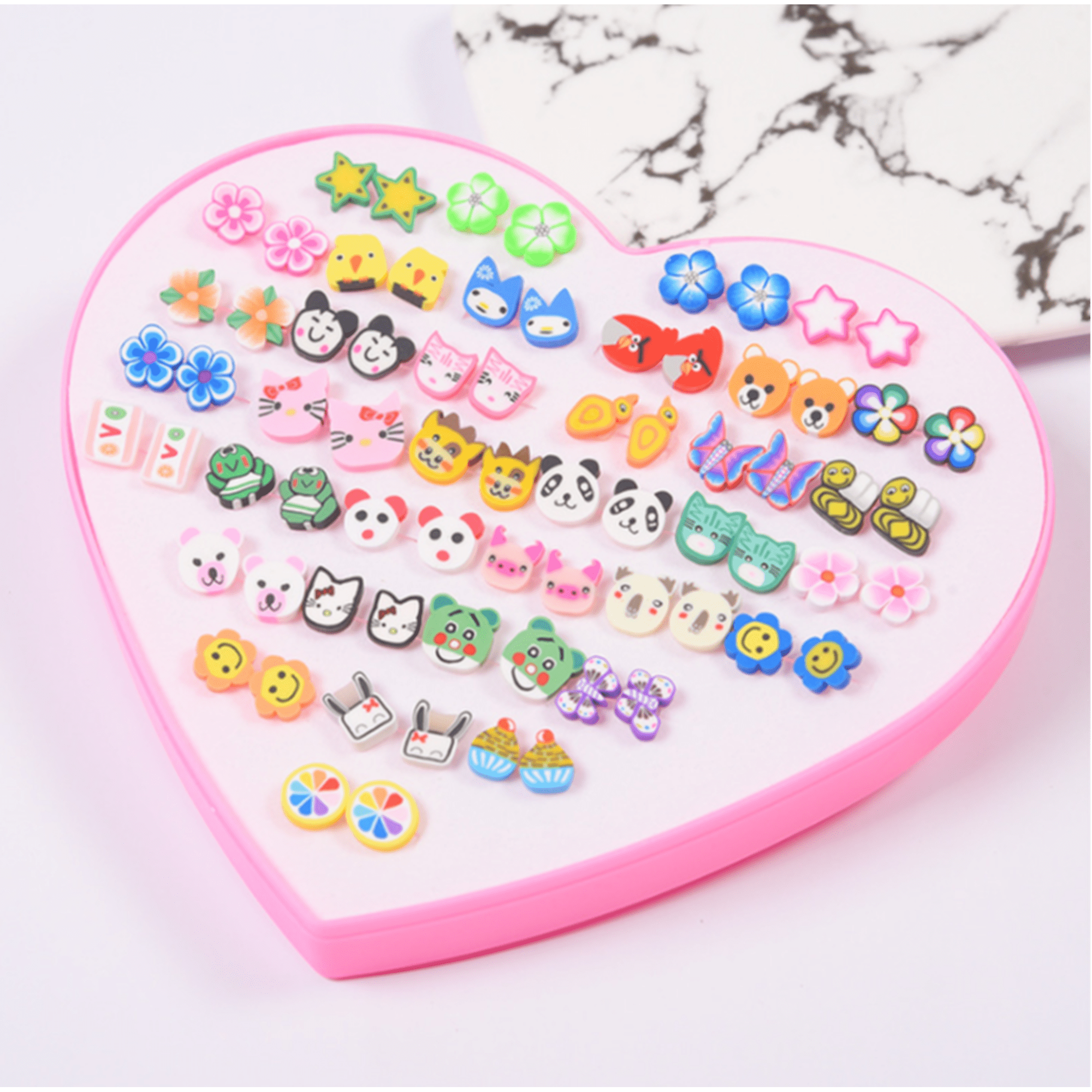 New 36 Pairs Stud Earrings with Heart Shape Gift Box, Hypoallergenic Ear… 36 Hypoallergenic Stud Earrings Set for Girls and Jamaica | Ubuy main image 2