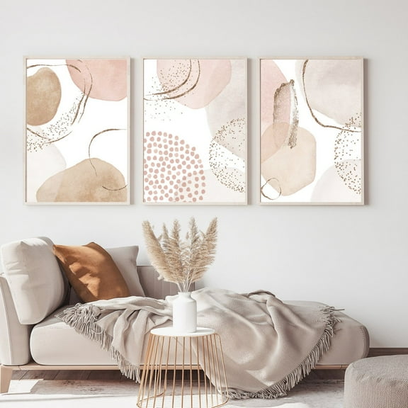Blush Pink Abstract Art Posters Beige Boho Wall Art Set UNFRAMED Poster, 8x12