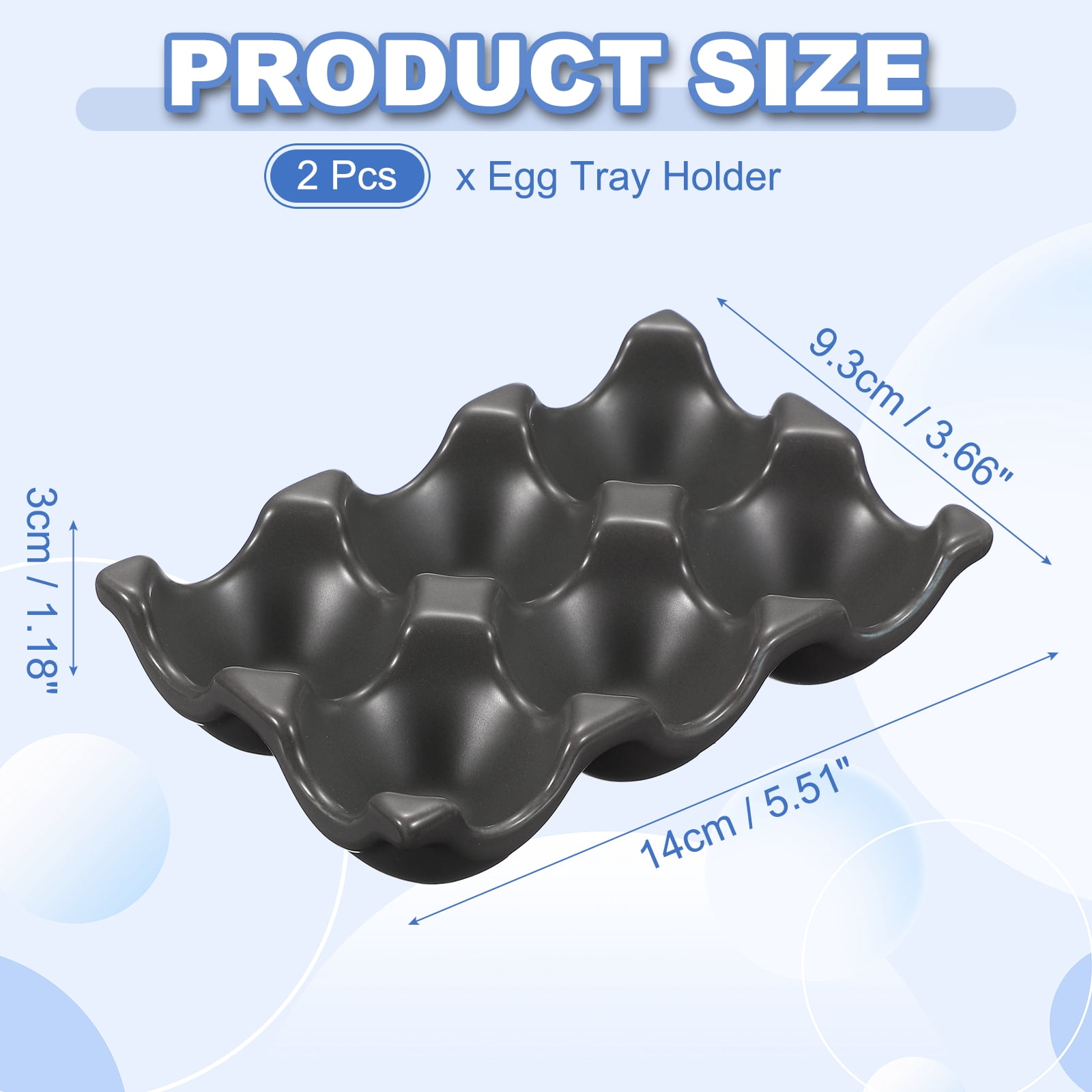 Uxcell 2Pcs Ceramic 6 Cups Egg Tray Holder, Porcelain Eggs Container for Home Countertop Kitchen Storage Refrigerator Fridge Decorative Serving Display, Dark Grey