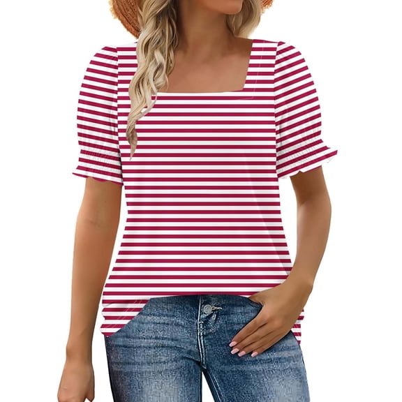 Youyipin Womens Tops Casual Ruffle Trim Sleeve Square Neck T Shirts Summer Tops For Women