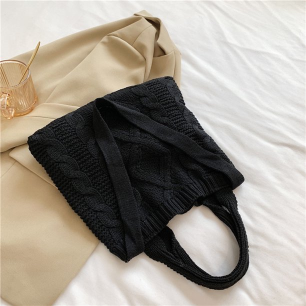 Bolsa Bolsos de hombro vintage de mano retro cruzado grande de punto para mujer (negro) Likrtyny Para Estrenar
