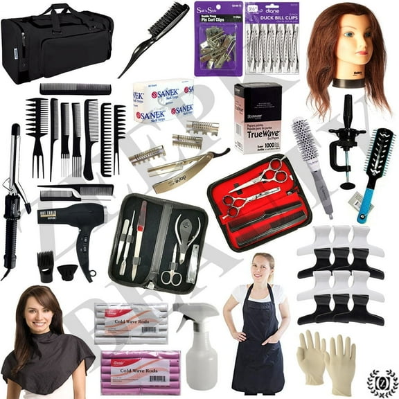 Cosmetology School Practice Hair Cutting Kit, Includes Mannequin Head, Barber Clippers, 23 Piece