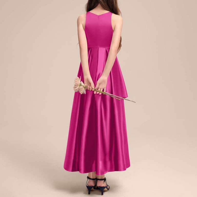 Asymmetrical Junior Bridesmaid Dresses Satin Sleeveless Flower Girl Dress  Elegant Formal Wedding Birthday Party Gown 4-14T - Walmart.com