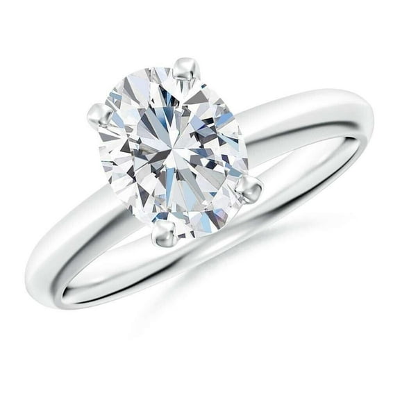 1.00Ctw VS Natural Grown Diamond E-F Oval Solitaire Ring Solid 14K White Gold With EGL Certified