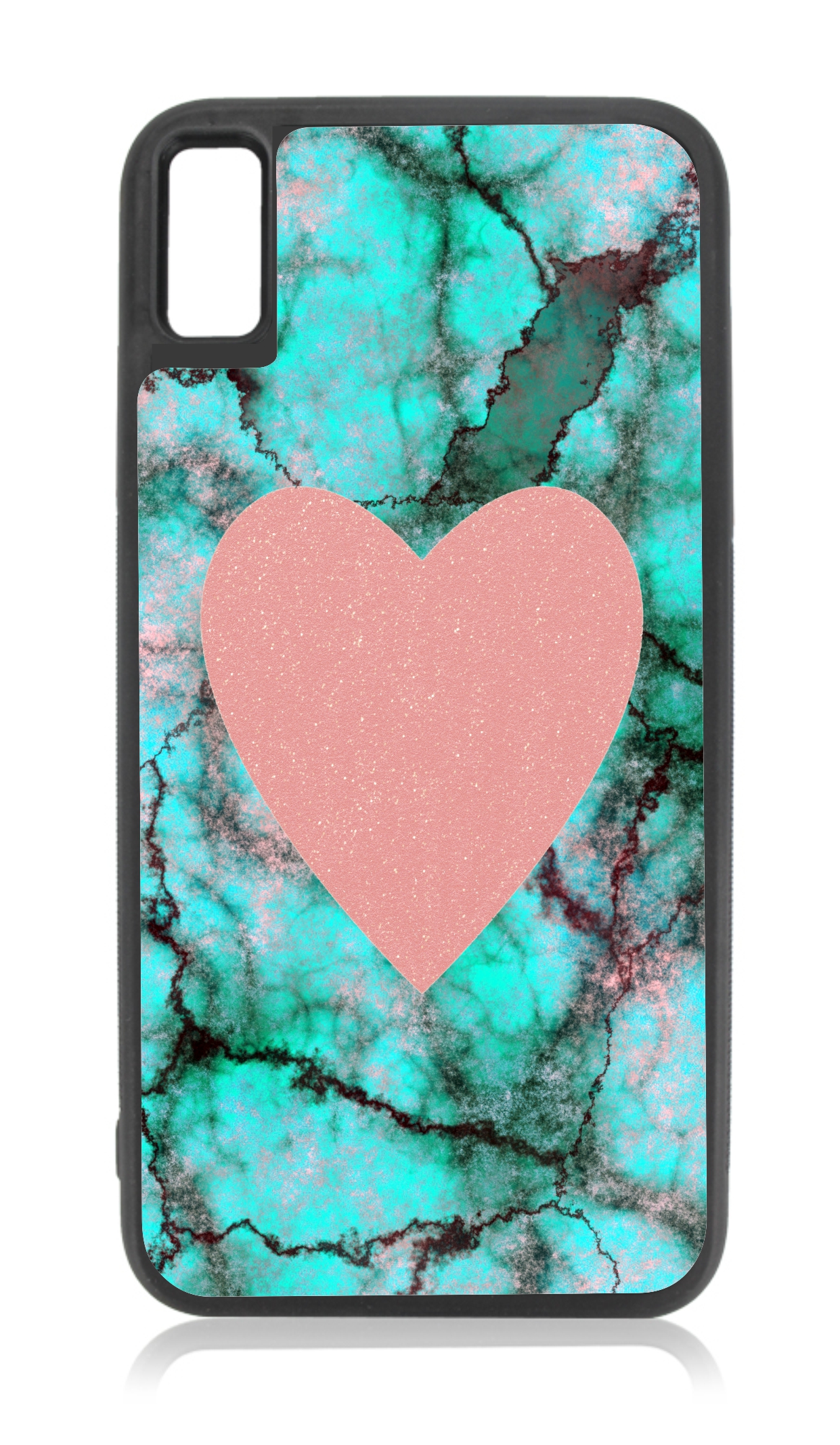 Heart Pink Toned Blue Marble iPhone XR Marble Case iPhone 10 XR Marble Case Black Rubber Case
