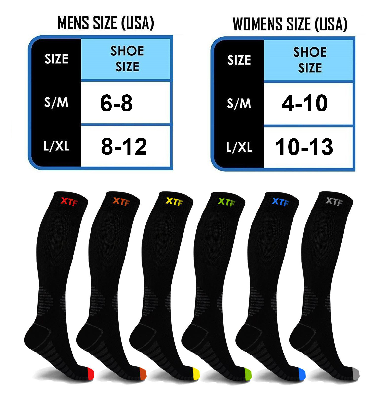 Extreme Fit Recovery Knee High Compression Socks for Men and Women, 6 Pack