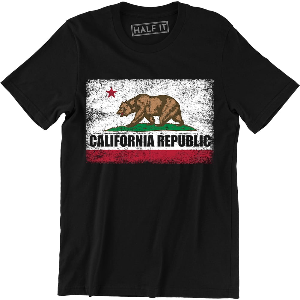 California Republic State Flag - Grizzly Distressed Bear Men's Gift Tee