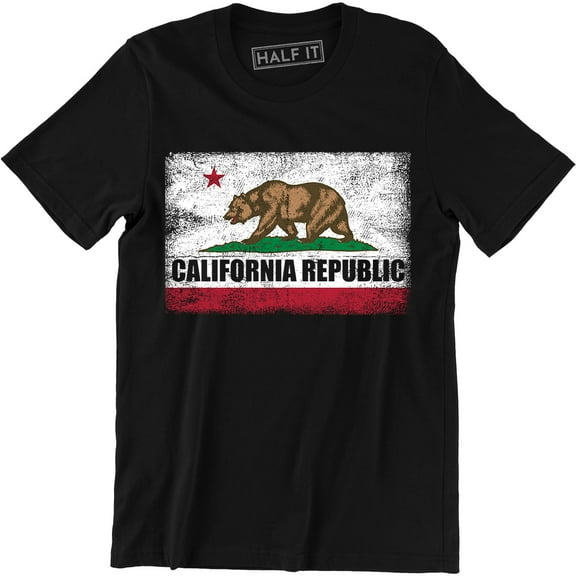 California Republic State Flag - Grizzly Distressed Bear Men's Gift Tee