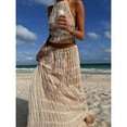 thumbnail image 6 of Women's Solid Color Sexy Backless Halter Tie Ruffle Lace Trim Tank Top Long Dress Set, 6 of 7