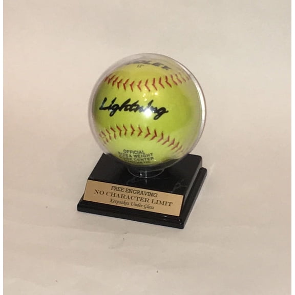 Softball Personalized Round Acrylic Display Case with Custom Stand for an 11" inch Ball