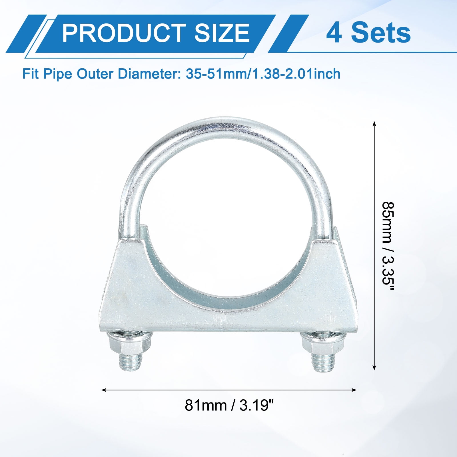 Uxcell 4 Pack Muffler U-Bolt Clamps for 51mm(2")  Diameter, U-shaped Exhaust Pipe Clamp, Saddle Type U-bolt Clamps for Pipes Connection