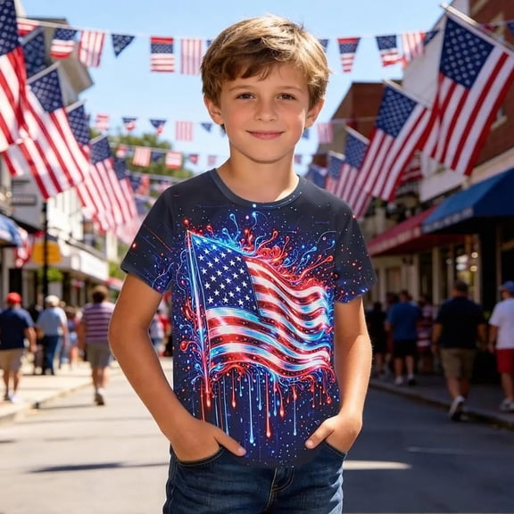 FYDUU Kids 4th Of July T Shirt American Flag Graphic T-Shirts For Boys Girls Tie Dye Tees Red White And Blue Tops Independence Day Summer Tshirts Top 10-11 Years