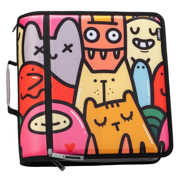 Case•it PrintMighty Zip Binder, 3" O-Ring, 600 Sheet, D-146-P, 3"W x12.9" Lx 13.11" H, Funny Critters