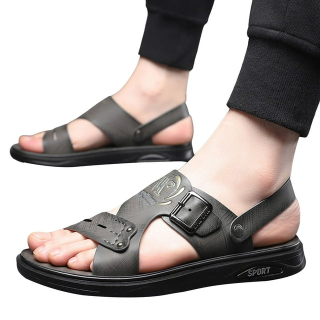 Orthopedic Sandals for Men with Arch Support Wide Width Comfortable Leather Thick Toe Beach Walking Slides