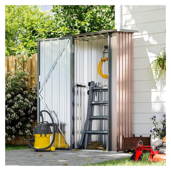 3x2x5.4 FT Outdoor Metal Storage Shed, Storage with Lockable Doors, Steel Utility Tool Shed, Metal Sheds Outdoor Storage for Garden, Patio, Backyard and Lawn, Brown 3'x2'