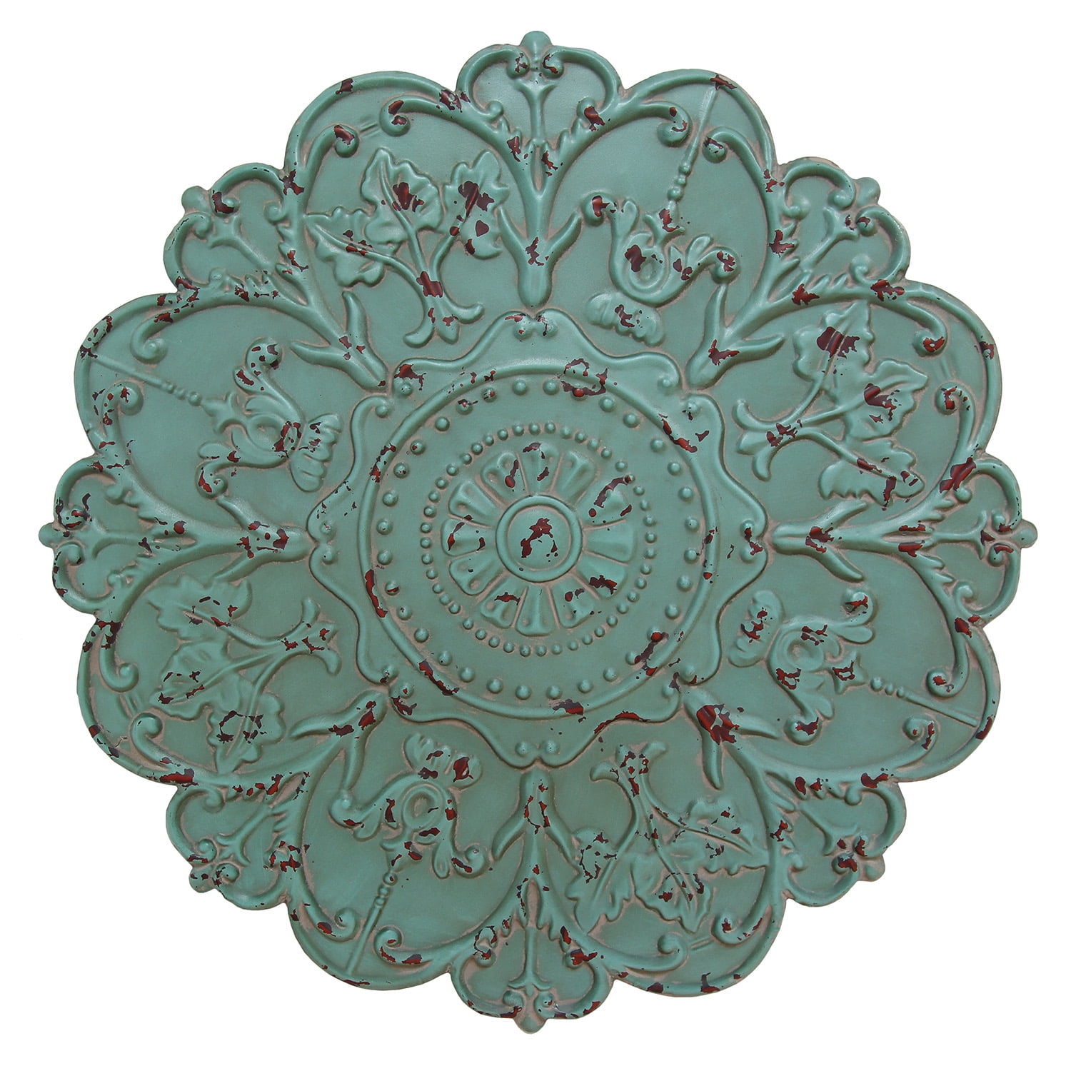 Alvito Distressed Turquoise Medallion Metal Wall Decor