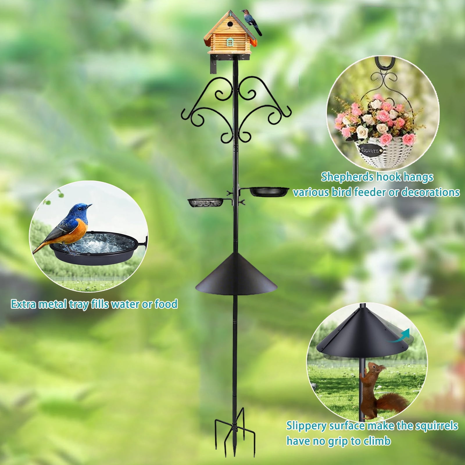 Bird Feeder Pole Stand,92 Inch House Pole for Outdoors Weather Station,Heavy Duty Metal Mount Kit Adjustable Multifunctional Bird Feeder Stand