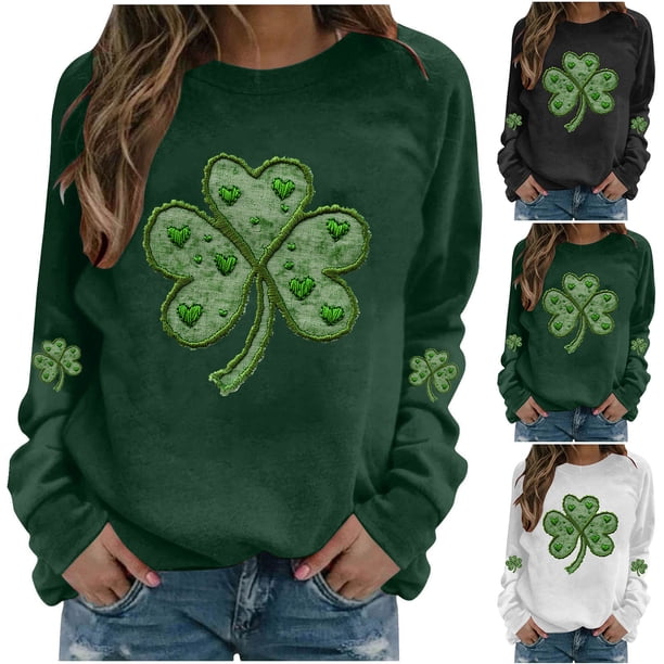 RKSTN Women's St Patrick's Day Sweatshirt Plus Size Crewneck Irish Gift St Patricks Luckys Shamrocks Graphic Print Hoodless Sweatshirts Top Womens Casual Round Neck Loose Fits Long Sleeve T Shirts