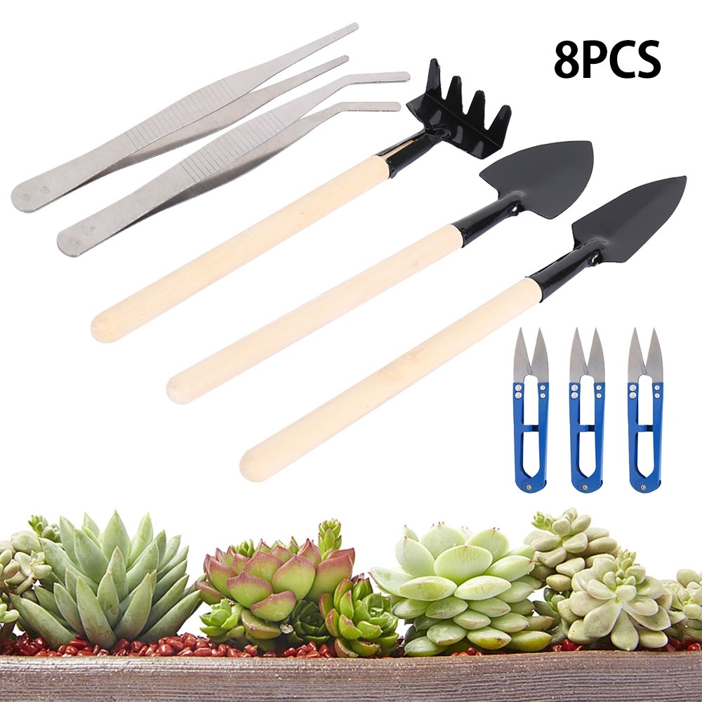 8pcs Transplant Tool Mini Gardening Tool Kit Mini Fairy Garden Planting