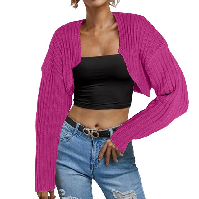 Women Long Sleeve Open Front Ribbed Knit Crop Cardigan Solid Loose Drop Shoulder Crop Sweater Top Kimono Women Cardigans for Women Striped Button up Cardigans for Women Floral Cardigan Women Oversized