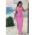 thumbnail image 1 of Vestido largo de punto sin mangas para mujer, prenda Sexy a la moda con cuello redondo, Color puro, ceñido al cuerpo, con abertura en las caderas, Color negro, para fiesta de verano, 1 of 5