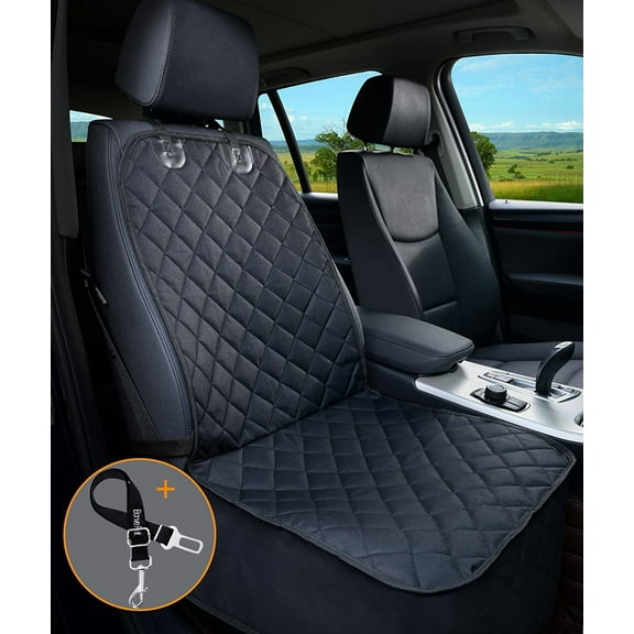 Bonve Pet Dog Front Seat Cover, Waterproof  with One Dog Safety Belt Universal Size for Cars, Trucks and SUV, Black