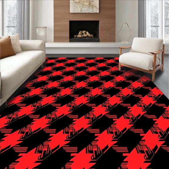 ODIKA 4'x6' Machine Washable Non-Slip Area Rug, Yuletide Tartan Crisscross Wintertime Hearth High Traffic Rug, Red, 652191