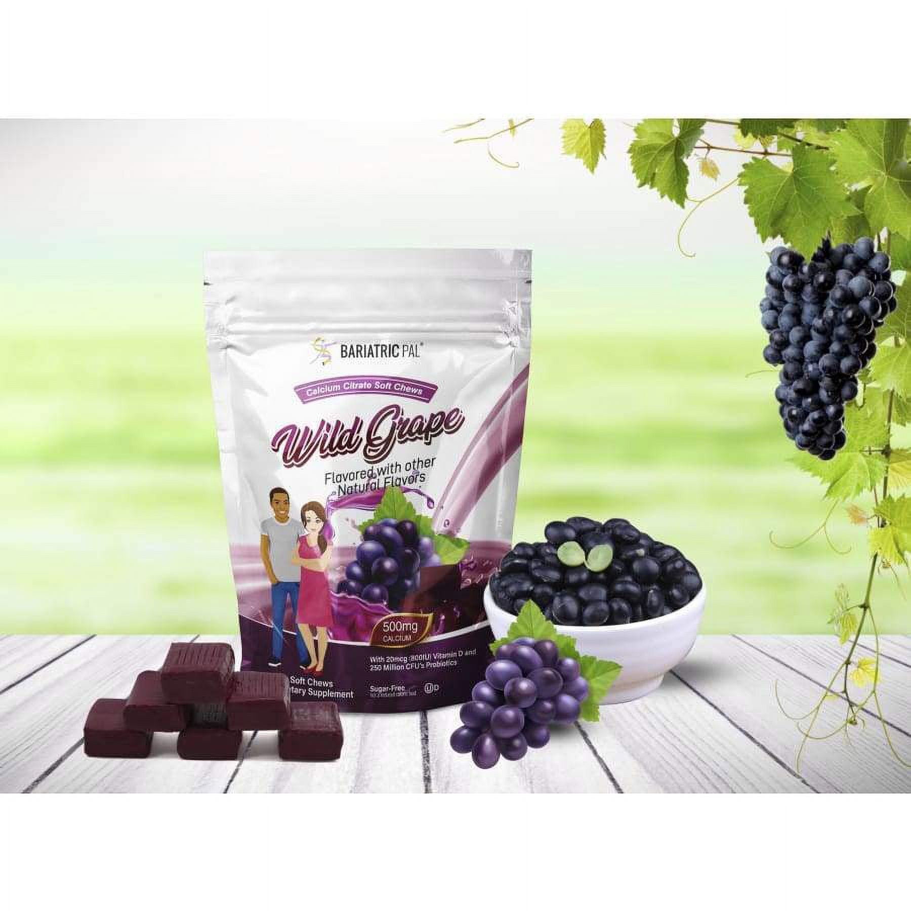 BariatricPal Sugar-Free Calcium Citrate Soft Chews 500mg with Probiotics - Wild Grape Size: 90ct