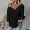 thumbnail image 6 of Zufneo Dressy Blouse for Women Sexy Off-Shoulder Tops V-Neck Beach Button Down Shirts New Arrivals Black M, 6 of 6