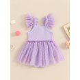 thumbnail image 5 of vera natura Baby Girl Summer Romper Dress Casual Mesh Patchwork Ruffles Ribbed Jumpsuit, 5 of 8