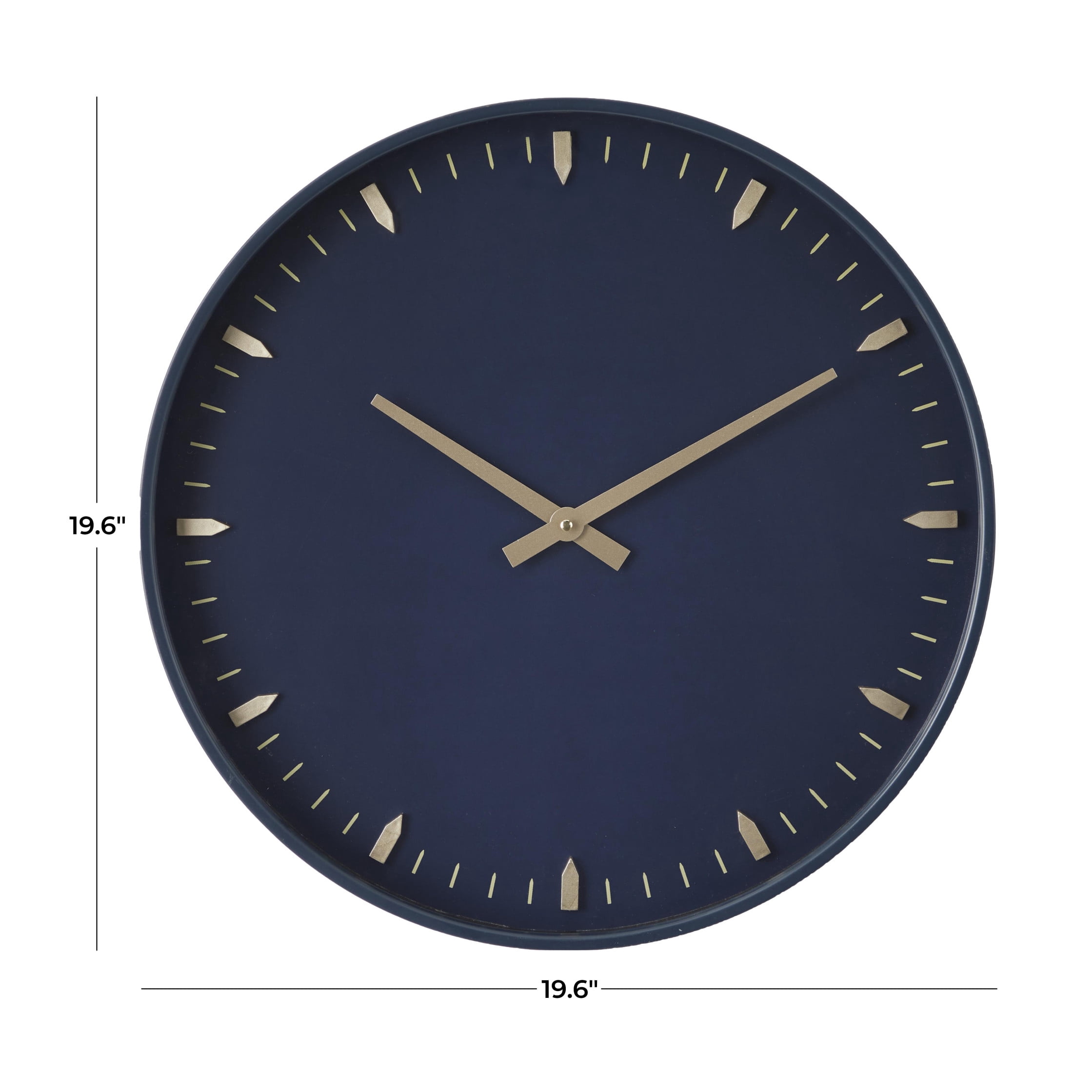 DecMode 20" Dark Blue Glass Numberless Wall Clock with Gold Accents