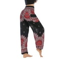 thumbnail image 2 of SWSMCLT Women's Boho Yoga Pant Smocked Waist Hippie Bohemian Thai Indian Pants with Pocket Cinched Bottom Elastic Waist High Waisted Floral Sunflower Printed Black One Size, 2 of 5
