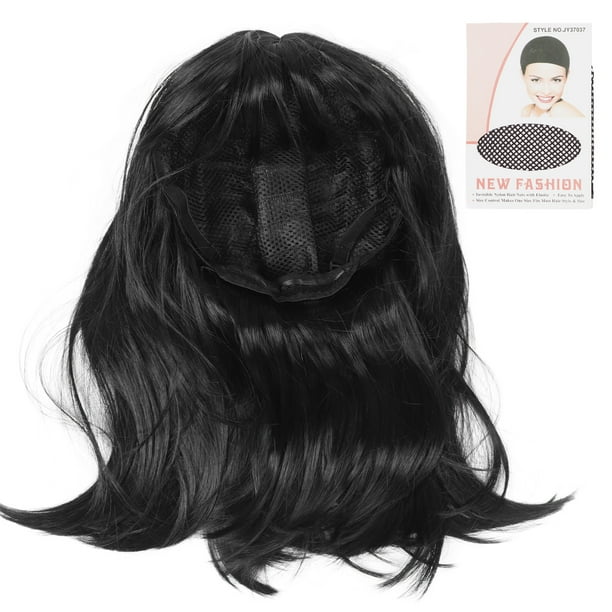 Peluca negra larga y recta con flequillo para mujer Peluca sintética negra recta de aspecto realista