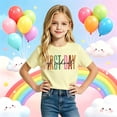 thumbnail image 2 of Girls Crew Neck Printed Short Sleeve T-shirt for Back to School,Comfortable Casual Kids Tops,Matches Pants and Skirts, 2 of 4
